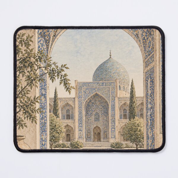 Item preview, Boho Islamic Arch Mosque Watercolour Blue Tile Art designed and sold by Jozefin's Studio.