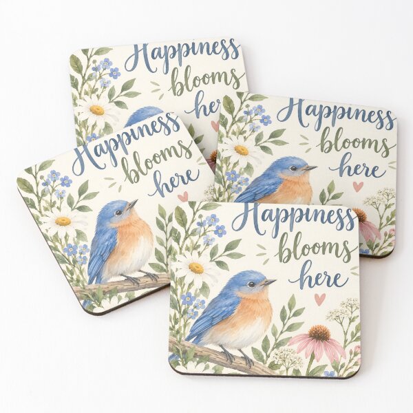 Item preview, Happiness Blooms Here Bluebird Floral Art designed and sold by Willow Sky.