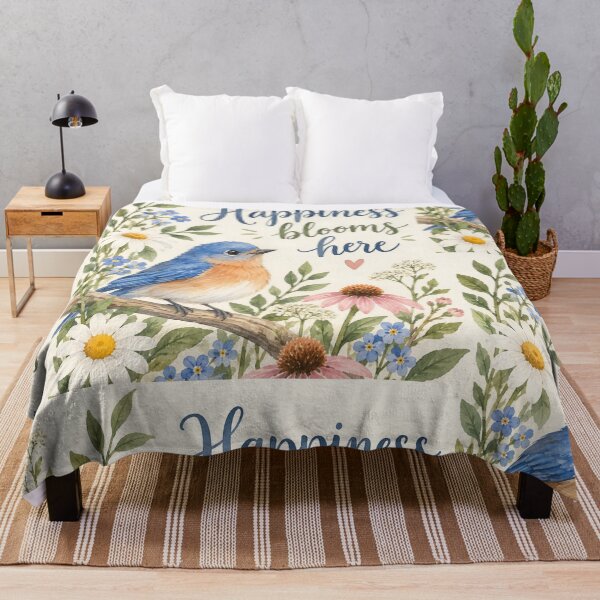 Item preview, Happiness Blooms Here Bluebird Floral Art designed and sold by Willow Sky.