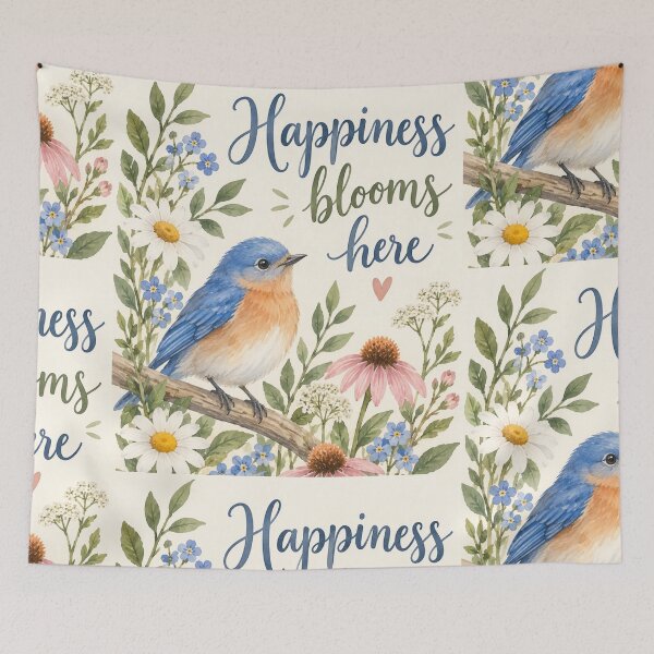 Item preview, Happiness Blooms Here Bluebird Floral Art designed and sold by Willow Sky.