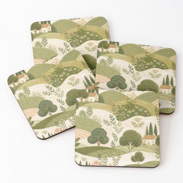 Item preview, English Countryside – Rolling Green Hills & Cottage Botanical Pattern designed and sold by ThatSurreyLife.