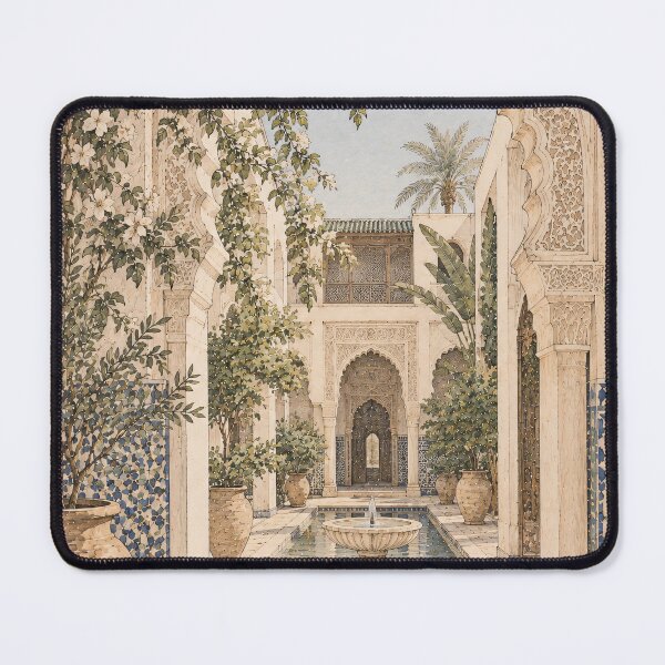Item preview, Boho Moroccan Courtyard Archway Watercolour Oil Painting designed and sold by Jozefin's Studio.