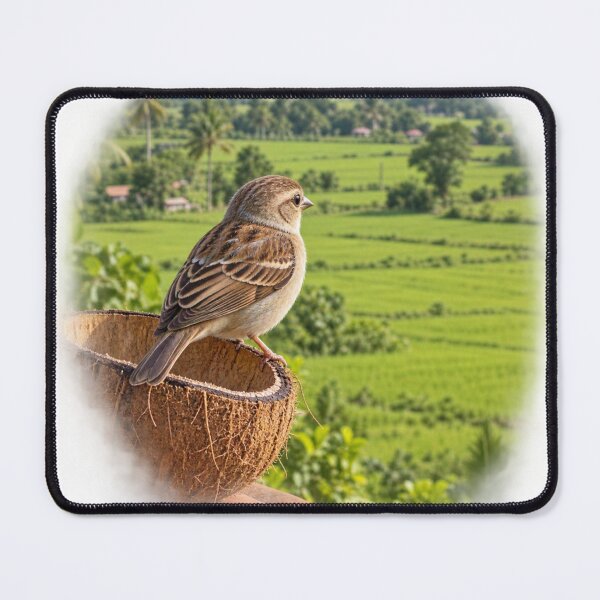 Item preview, Small Bird on Coconut Shell Looking Over Green Fields Nature Design designed and sold by Prince Tripathi .