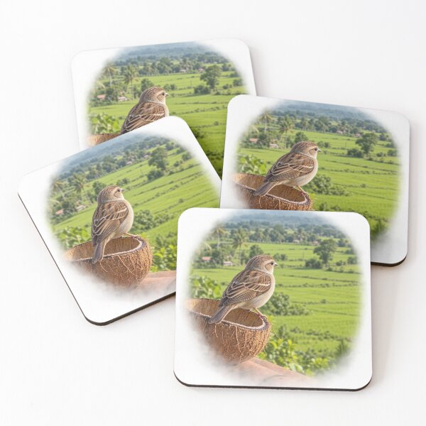 Item preview, Small Bird on Coconut Shell Looking Over Green Fields Nature Design designed and sold by Prince Tripathi .