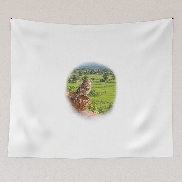 Item preview, Small Bird on Coconut Shell Looking Over Green Fields Nature Design designed and sold by Prince Tripathi .
