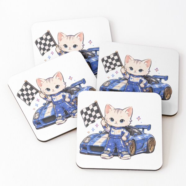 Item preview, Kawaii Racing Cat with Blue Sports Car – Cute Motorsport Aesthetic  designed and sold by Kiralemon.