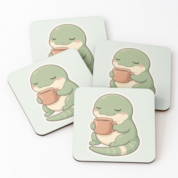 Item preview, Sleepy Green Lizard Drinking Coffee Cozy Cute Reptile designed and sold by Safe Haven Pets.