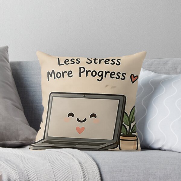 Item preview, Less Stress More Progress Sticker – Cute Kawaii Laptop Motivational Design designed and sold by Sara-Ai.
