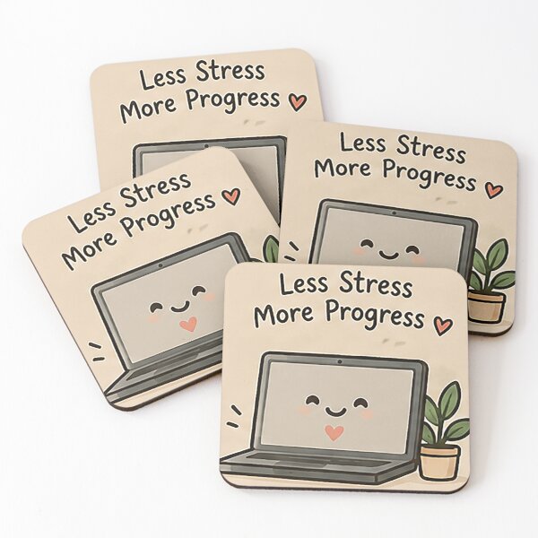 Item preview, Less Stress More Progress Sticker – Cute Kawaii Laptop Motivational Design designed and sold by Sara-Ai.