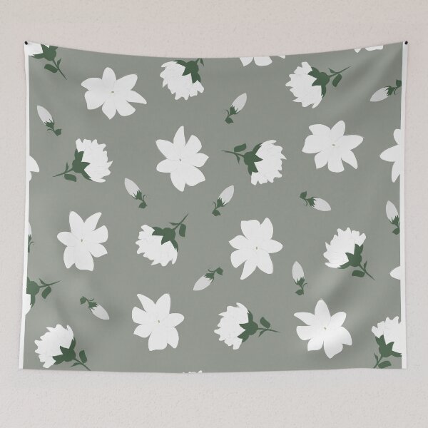 Item preview, White Jasmine Flowers Botanical Pattern – Soft Sage Green designed and sold by  Boho Vibes Studio.