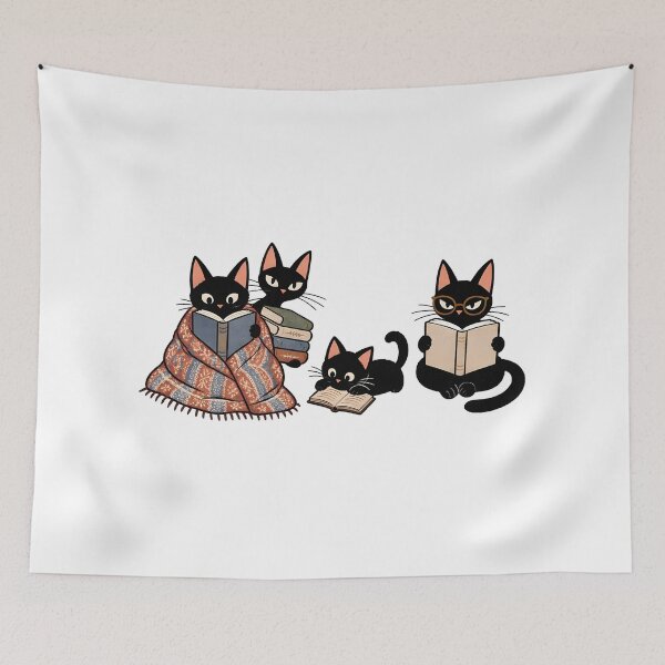 Item preview, Black Cat Book Lover Cozy Vintage Bookish Illustration designed and sold by Artycom.