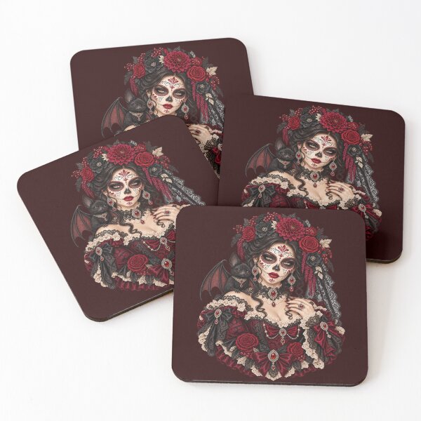Item preview, Catrina with Bat – Burgundy Gothic Familiar designed and sold by Lichtisign.