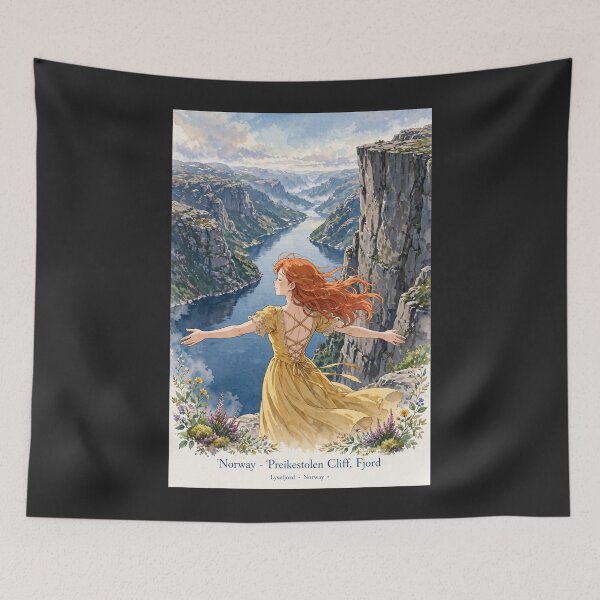 Item preview, Norway Preikestolen Cliff, Fjord,  Redhead Knight Time Traveler  designed and sold by DibujandoPorfa.