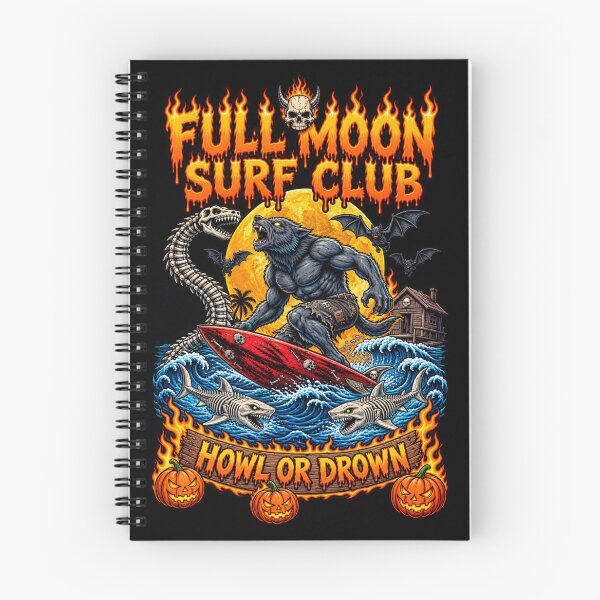 Item preview, Full Moon Surf Club Howl Or Drown Werewolf Surfing Sharks Halloween 2 designed and sold by Danh Style.