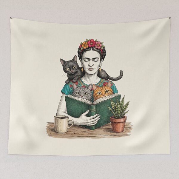 Item preview,  Frida Kahlo Reading  Book Cats designed and sold by TeeARTHY.
