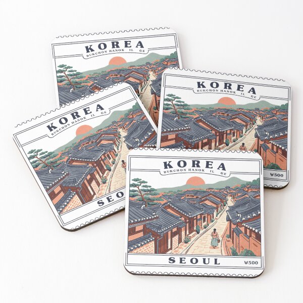 Item preview, Vintage Korea Seoul Bukchon Hanok Village Postage Stamp Vector designed and sold by Shutter-Dragon.