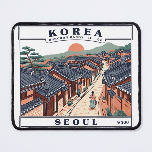 Item preview, Vintage Korea Seoul Bukchon Hanok Village Postage Stamp Vector designed and sold by Shutter-Dragon.