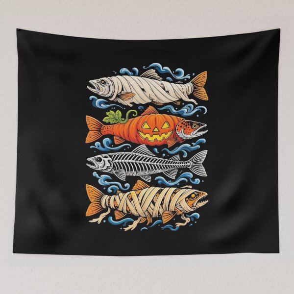 Item preview, Halloween Fish Ghost Pumpkin Skeleton Funny Fishing designed and sold by ellapaintcoast.