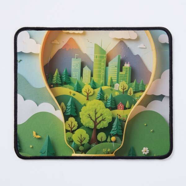 Item preview, Green Eco Lightbulb Papercraft City designed and sold by Galaxydesignhub.