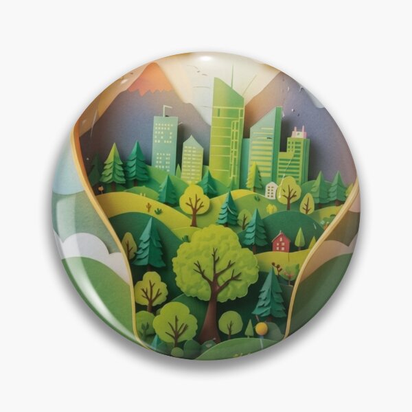 Item preview, Green Eco Lightbulb Papercraft City designed and sold by Galaxydesignhub.