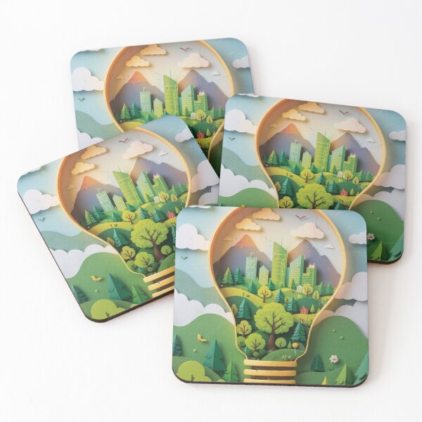 Item preview, Green Eco Lightbulb Papercraft City designed and sold by Galaxydesignhub.