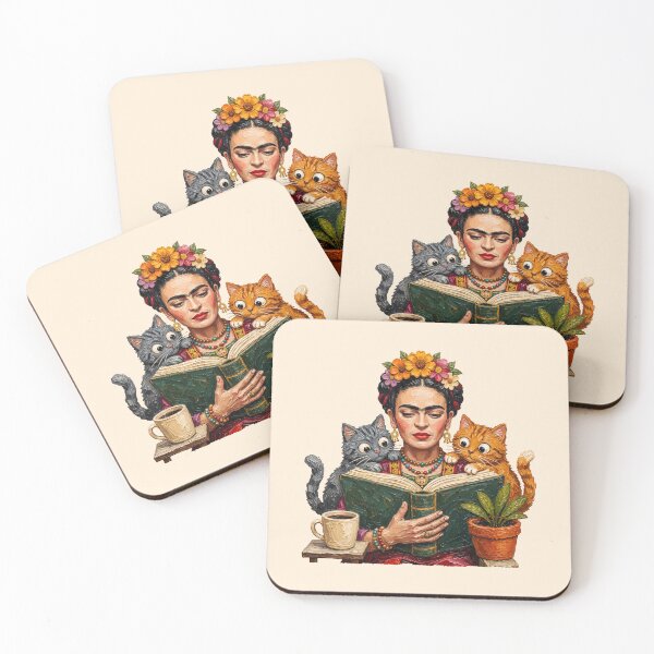 Item preview,  Frida Kahlo Reading  Book Cats Oil painting designed and sold by TeeARTHY.
