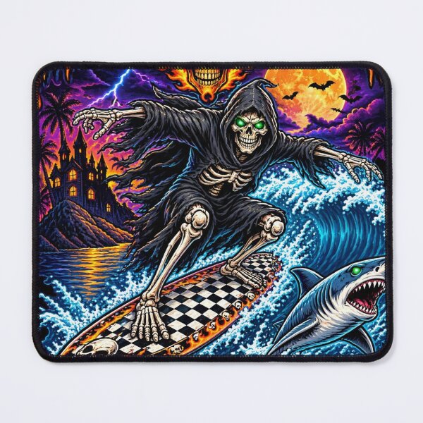 Item preview, Midnight Riders Ride After Dark Skeleton Reaper Surfing Shark Halloween designed and sold by Danh Style.