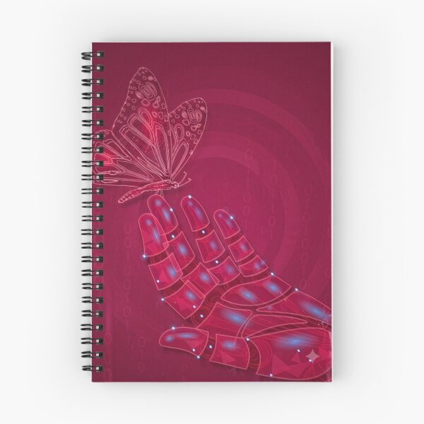 Item preview, Futuristic Cybernetic Hand and Neon Red Butterfly designed and sold by Galaxydesignhub.