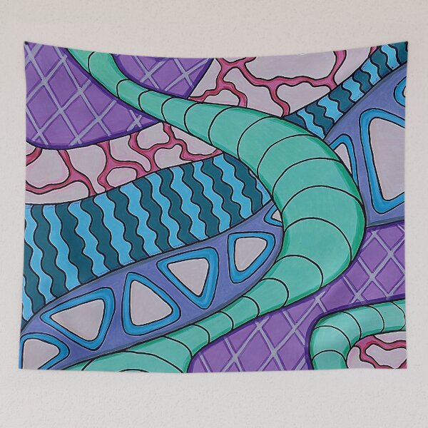Item preview, Abstract Psychedelic Pattern — Mint, Purple & Blue Hand-Drawn Art designed and sold by WonderwildArt.