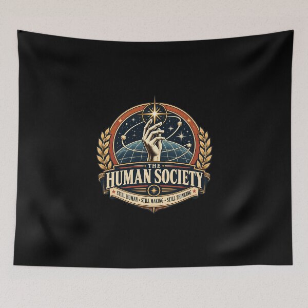 Aperçu de l'œuvre The Human Society Retro Futurist Emblem créée et vendue par goldzilla.studio.