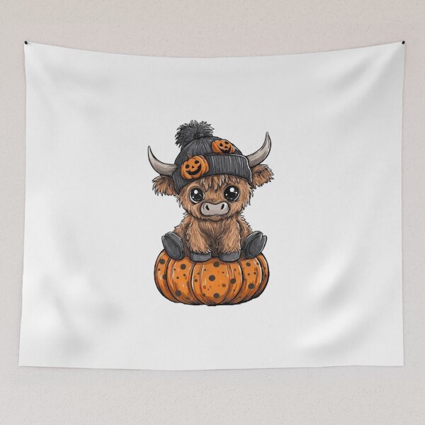 Item preview, Cute Halloween Highland cow on pumpkin designed and sold by ShirtsUp-Lane.