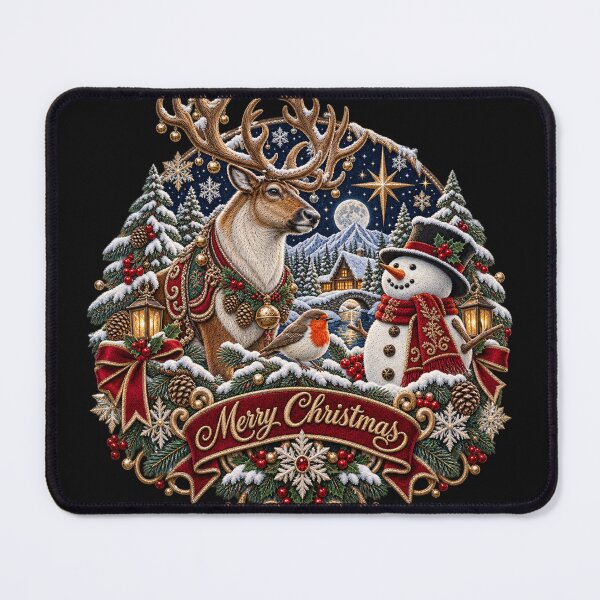 Item preview, Christmas Reindeer Embroidery – Luxury Winter Woodland Stag & Snowman Art designed and sold by Emoji Emblems.