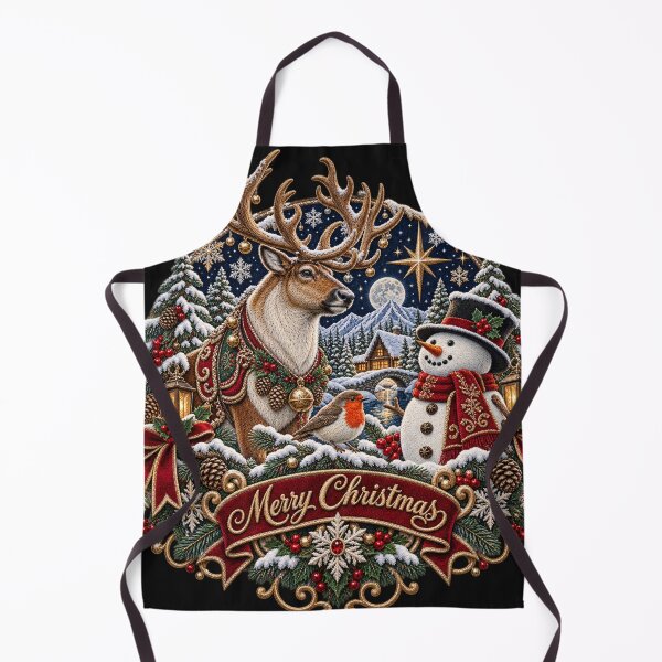 Item preview, Christmas Reindeer Embroidery – Luxury Winter Woodland Stag & Snowman Art designed and sold by Emoji Emblems.