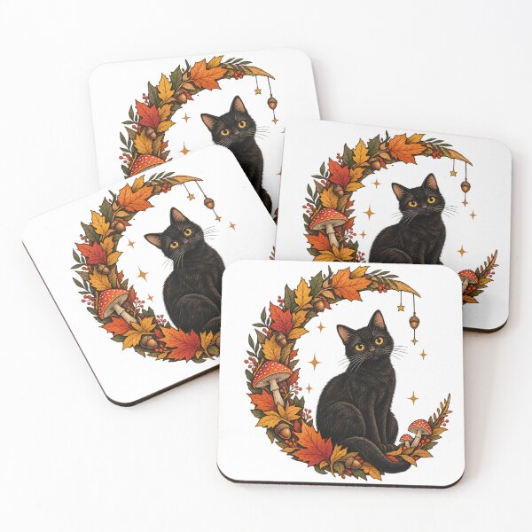 Item preview, Black Cat Autumn Harvest – Gothic Fall Nature Illustration designed and sold by  ADBIB Design.