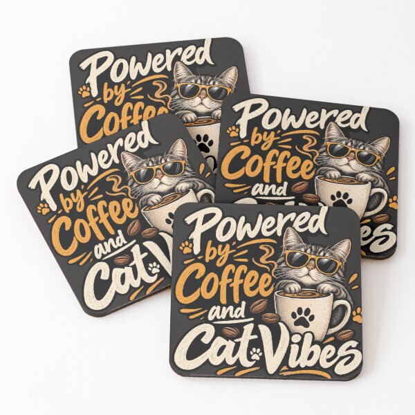 Item preview, Powered by Coffee and Cat Vibes – Vintage Cat Coffee designed and sold by ViresPaws.