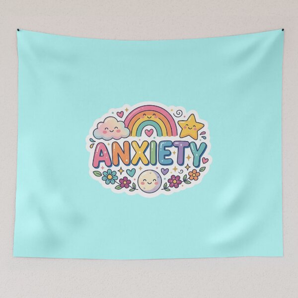 Item preview, Cute Anxiety Vinyl Sticker | Kawaii Mental Health Quote Decal | Relatable Pastel Rainbow Sticker | Funny Self Care Laptop & Water Bottle Decor designed and sold by SergioMiklos.