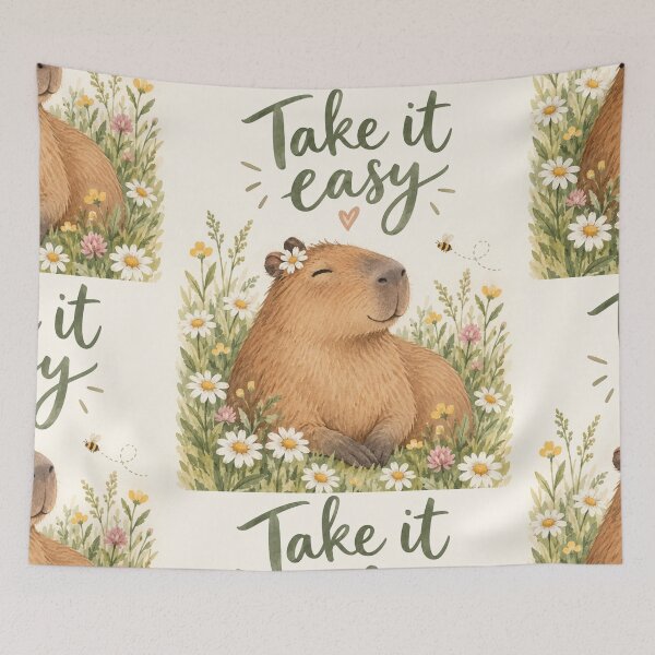 Item preview, Take It Easy Capybara Floral Art designed and sold by Willow Sky.