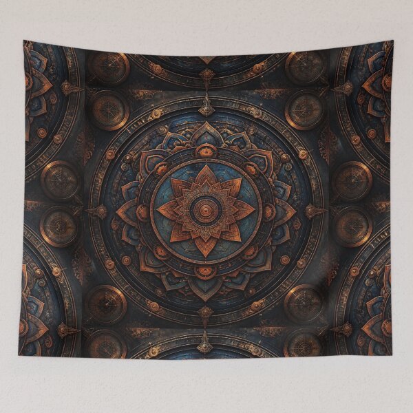Item preview, Steampunk Mandala Copper & Blue Flower designed and sold by Bluejai Shop.