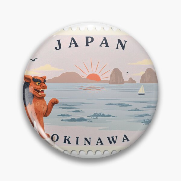 Item preview, Vintage Japan Okinawa Shisa Lion Sunset Beach Postage Stamp Vector designed and sold by Shutter-Dragon.