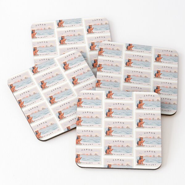 Item preview, Vintage Japan Okinawa Shisa Lion Sunset Beach Postage Stamp Vector designed and sold by Shutter-Dragon.
