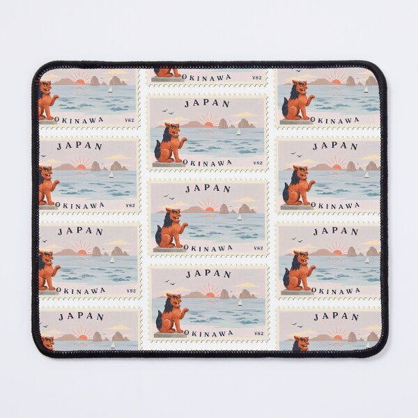 Item preview, Vintage Japan Okinawa Shisa Lion Sunset Beach Postage Stamp Vector designed and sold by Shutter-Dragon.