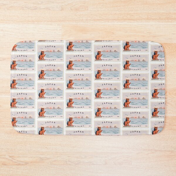 Item preview, Vintage Japan Okinawa Shisa Lion Sunset Beach Postage Stamp Vector designed and sold by Shutter-Dragon.