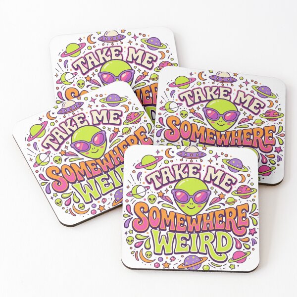 Item preview, Take Me Somewhere Weird Cute Alien UFO Psychedelic designed and sold by RajDeals.