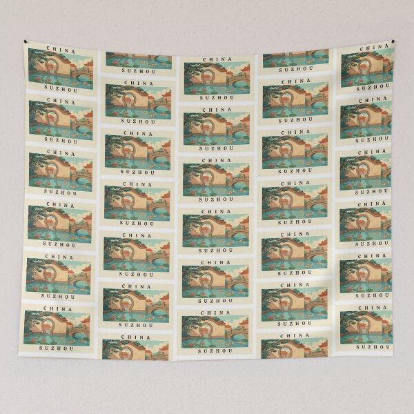 Item preview, Vintage China Suzhou Classical Garden Moon Gate Postage Stamp Vector designed and sold by Shutter-Dragon.