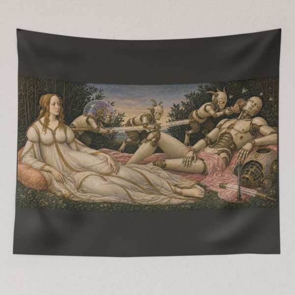 Item preview, Venus and Mars AI Love Story Cyber Renaissance Art Print designed and sold by DMarquiseArt.