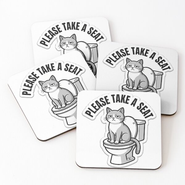 Item preview, funny please take a seat toilet attention sticker with cat designed and sold by mnkyride.