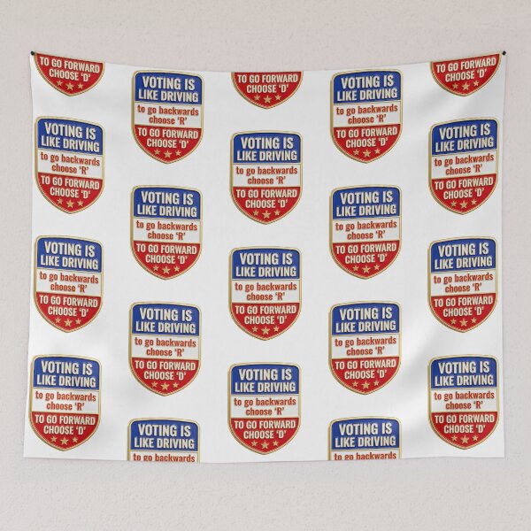 Item preview, Voting Is Like Driving Choose D To Go Forward Democrat Political Satire Badge Emblem designed and sold by raedattia.