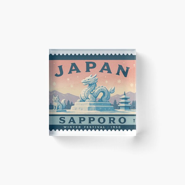 Item preview, Vintage Japan Sapporo Snow Festival Dragon Sculpture Postage Stamp Vector designed and sold by Shutter-Dragon.