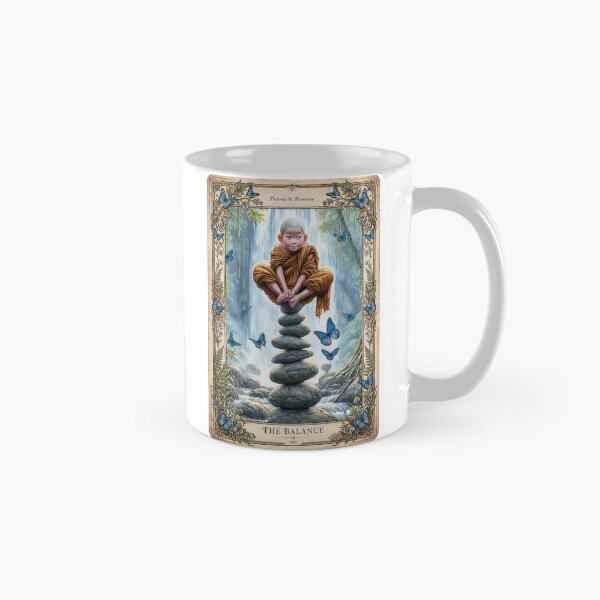 Item preview, The Balance Tarot Card XIV - Patience & Harmony, Cute Monk Zen Art designed and sold by ExpressoJungle.