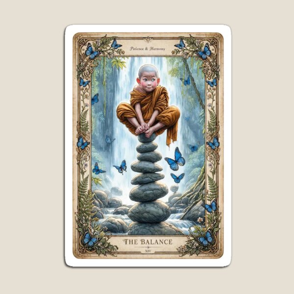 Item preview, The Balance Tarot Card XIV - Patience & Harmony, Cute Monk Zen Art designed and sold by ExpressoJungle.